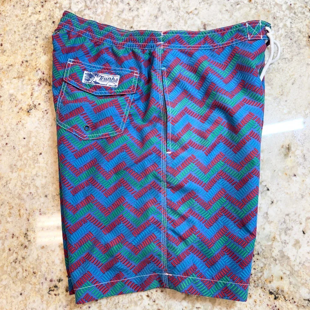Trunks Surf Swim Co Mens Large Blue Geometric Swim Trunks Mesh Lined Beach